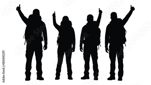 Hikers thumbs up silhouettes isolated on white background, Vector
