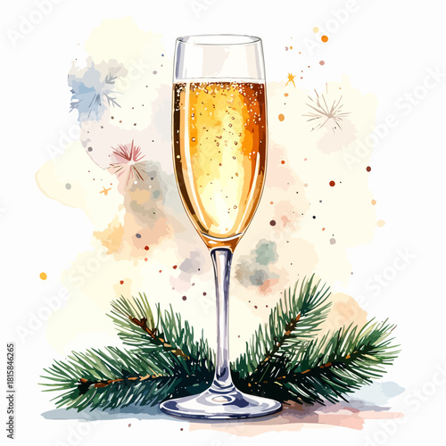 Elegant champagne flute filled with sparkling golden beverage for celebration.