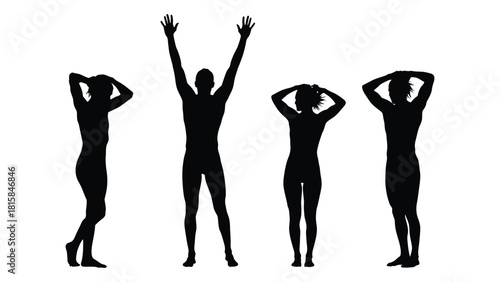 Human silhouettes in various poses isolated on white background, Vector