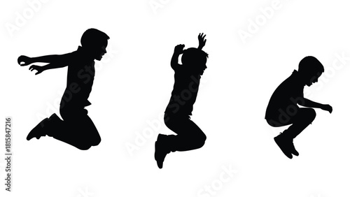 Boy jumping silhouettes isolated on white background, Vector
