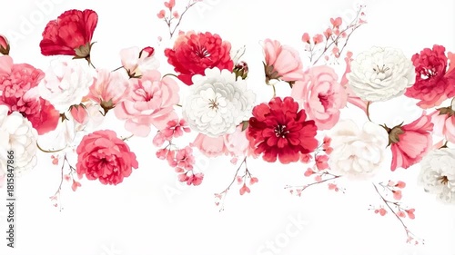 Animated floral border with blooming watercolor flowers