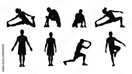 Fitness and exercise silhouettes isolated on white background, Vector