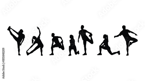 Workout and stretching silhouettes isolated on white background, Vector