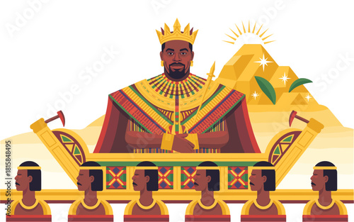 Majestic African King on Royal Palanquin: An Illustration of Power, History, and Cultural Heritage Portraying the Richness of African Kingdoms