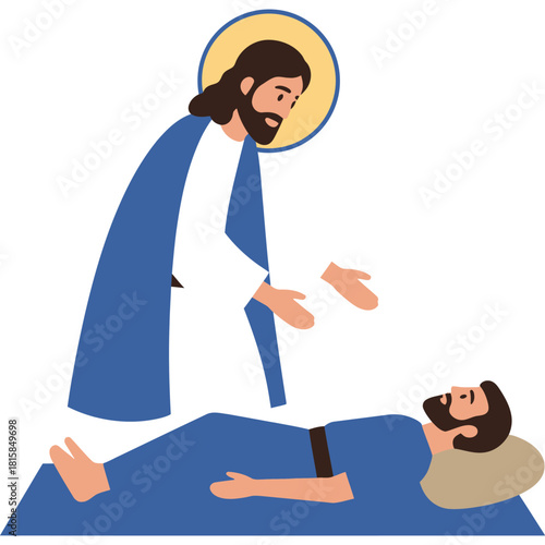Jesus Healing the Sick Man Illustration bed religious faith Christ Christianity miracle religion bible