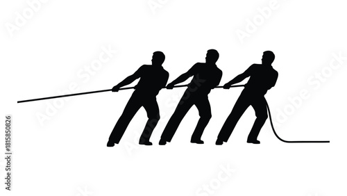 Tug-of-war team silhouette isolated on white background, Vector