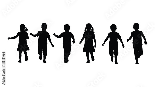 Running children silhouettes isolated on white background, Vector