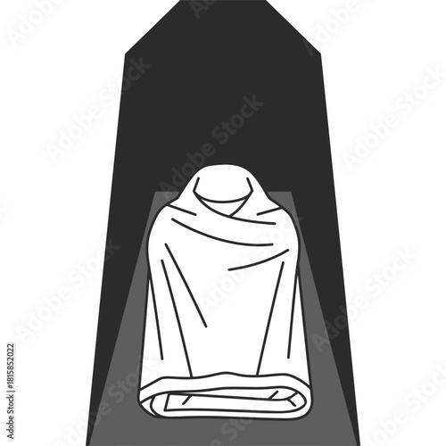 Minimalist Illustration of a Body Covered with a Sheet in a Dark Room death mourning mystery funeral grief