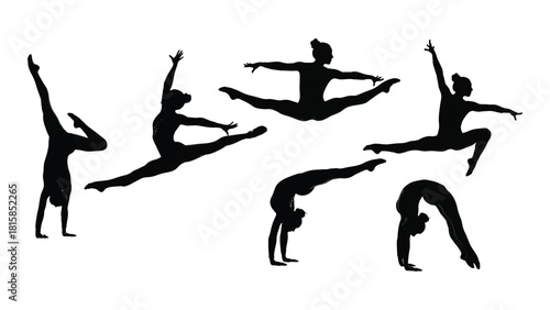 Gymnast and dancer silhouettes isolated on white background, Vector