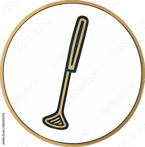 Isolated Golf Putter Icon in Golden Circle Frame.