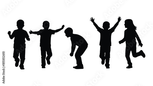 Children playing silhouettes isolated on white background, Vector