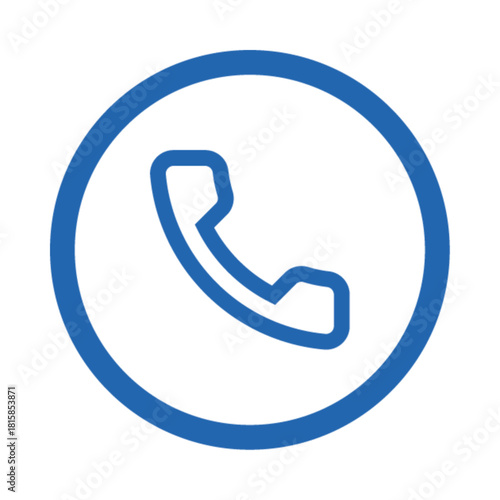 Phone receiver icon in circle simple line drawing for call or contact us