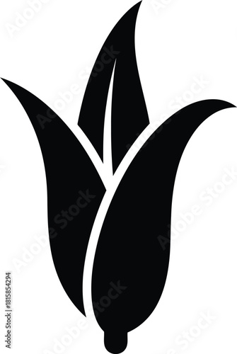Stylized black silhouette of a tulip bud