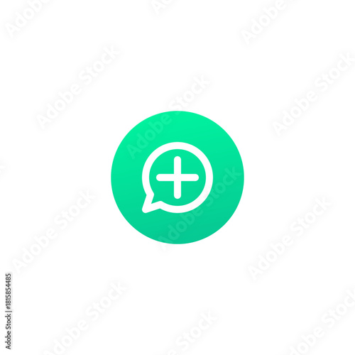 Add New Chat Plus Symbol Inside Speech Bubble Icon on Green Circle