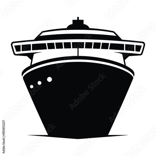 Front view of a cruise ship isolated on, showcasing its large size and design, perfect for travel, vacation, and maritime themes