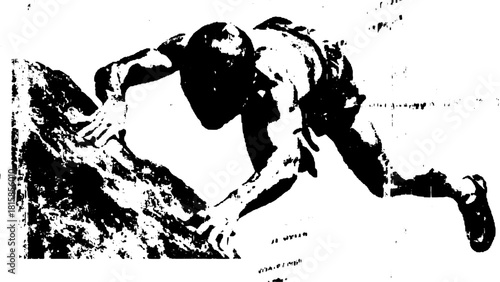 Climber ascending a rock face, showcasing strength and energy. A silhouette emphasizes the dynamic activity in nature, illustrating the climbing sport vector.