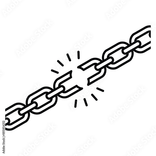 A broken chain link isolated on symbolizes weakness, vulnerability, and the need for repair, highlighting the importance of strength and resilience