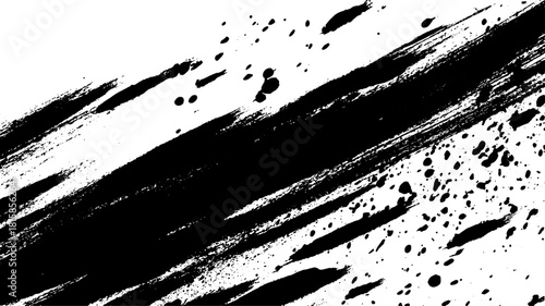 Dynamic texture with black paint splashes and stripes on a white background. Abstract vector illustration showcasing modern artistic design.
