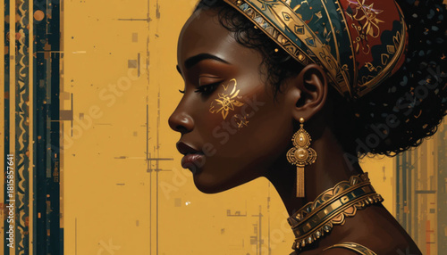 Vector portrait of a graceful African woman in side profile.