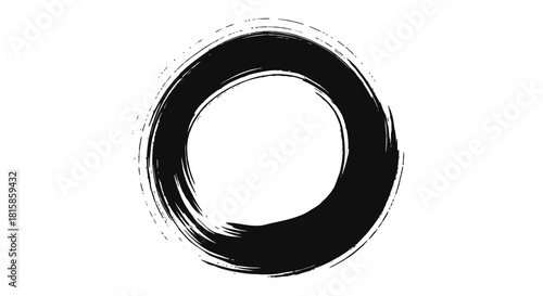 A black ink brush stroke forming an imperfect circle on a white background.