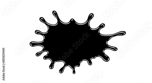 Black ink blot with irregular edges on a white background.