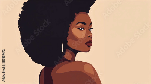 Stylized Sideways Portrait of African Woman with Curly Hair.