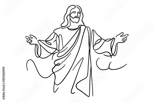 Jesus Line Art with Open Arms – Minimal One-Line Christian Illustration