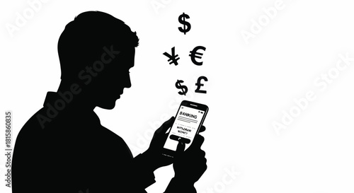 International Finance A Man Navigating Global Currency Exchange on His Smartphone