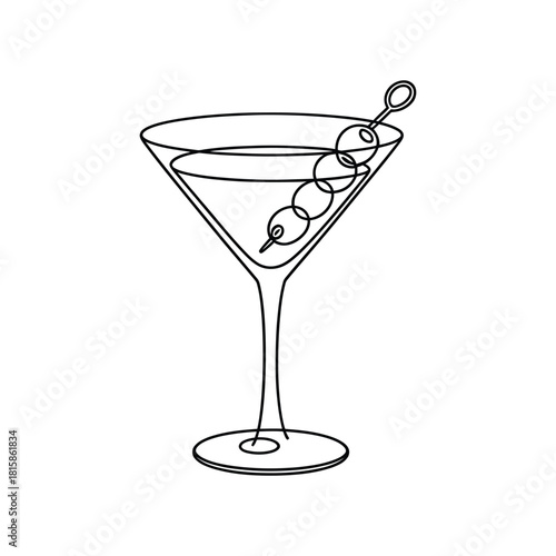 Handdrawn martini glass with olives isolated on elegant cocktail illustration for bar menu, party invitation, or drinkthemed design project