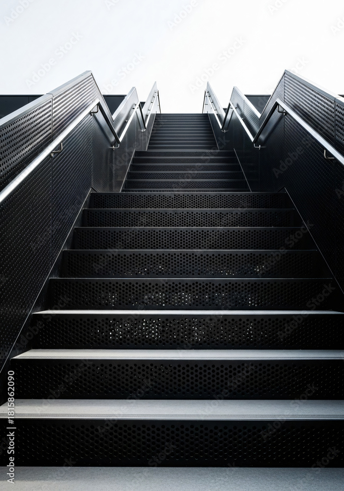 Fototapeta premium Modern Black Perforated Metal Staircase Outdoors