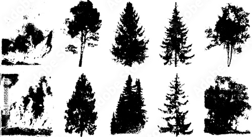 Tree silhouettes in black for digital design. Simple vector illustration set, ideal for backgrounds or artwork.