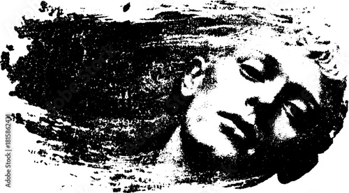 Artistic black and white illustration of a head with a modern graphic style. This unique vector artwork features an abstract and simple design.