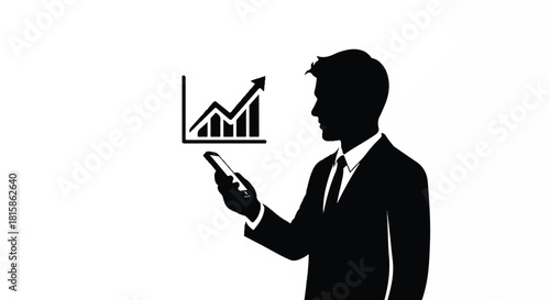 Professional businessman analyzing financial data and market trends on a smartphone, showcasing mobile technology's crucial role in achieving business growth and success with real-time insights