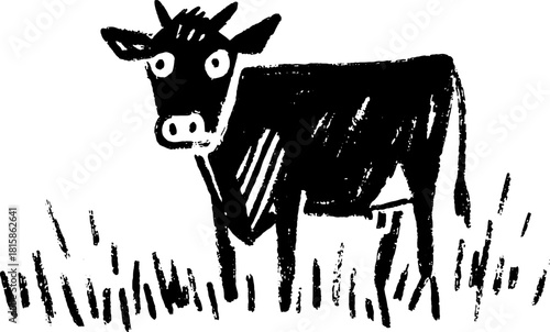 Black cow vector illustration in a simple flat style. Isolated graphic showcasing a rural animal in a natural setting.