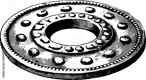 Vintage engraving illustration of a decorative round object. Detailed vector artwork for artistic or historical purposes.