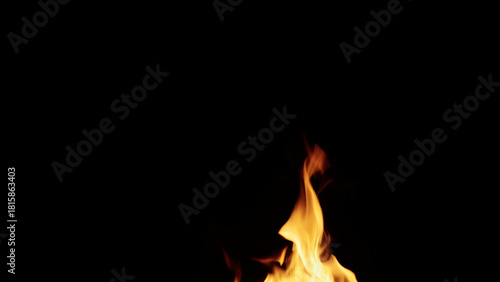 fire flames of campfire over black background, for overlay