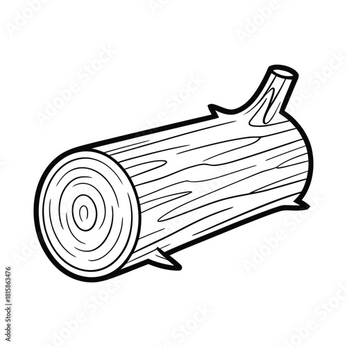 Illustration of a log isolated on, featuring wood grain and a small branch, perfect for naturethemed designs and educational materials