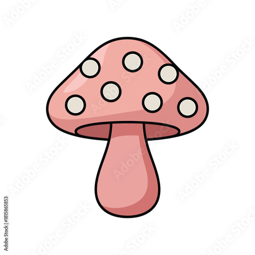 A charming pink mushroom with white spots, isolated on, perfect for childrens books, educational materials, or whimsical designs, adding a touch of nature