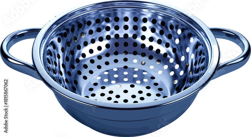 Shiny Stainless Steel Colander with Handles for Kitchen Use.