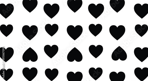 Black heart grid, minimalist love pattern, romantic symbol, abstract design, Valentine's background, emotional icon, silhouette shape, graphic texture, seamless layout