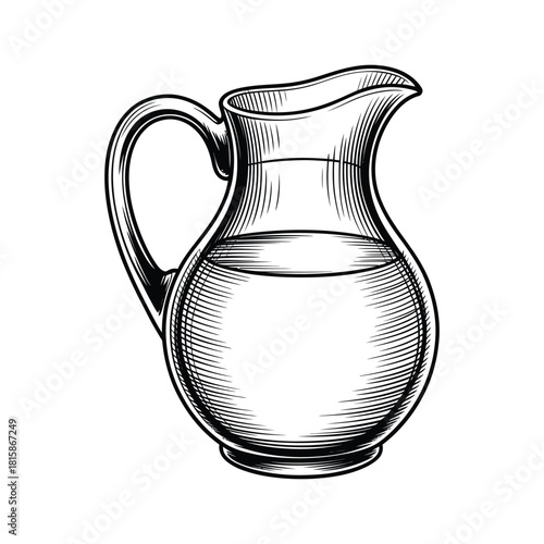 Handdrawn illustration of a glass pitcher filled with liquid, isolated on, showcasing its elegant design and the refreshing contents within