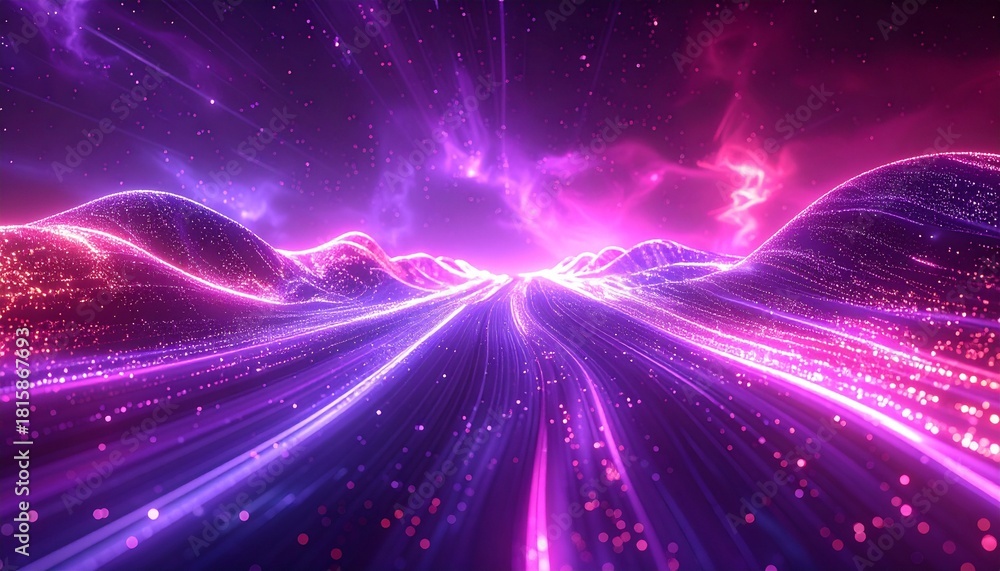 Fototapeta premium 紫とピンクの光の波が舞う空間