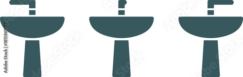 Row of sinks with faucets