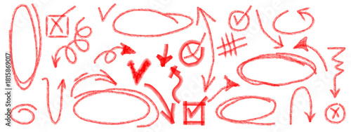 Schilderij op canvas vector illustration of an abstract background with red hearts, transparent background chalked arrows, check marks