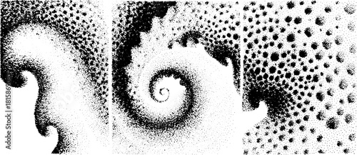 Abstract black and white pattern illustration featuring spirals and dots in a modern design vector set.