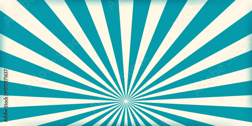 Striped retro circus banner empty central space for headline. Vintage design for poster template, magic show, theatre, attractions, carnival events. Horizontal vector illustration blue beige colors