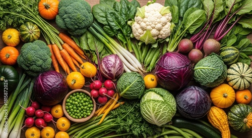 Wallpaper Mural Assortment of fresh, vibrant, and healthy raw vegetables and produce arranged on a rustic wooden surface for cooking or eating Torontodigital.ca