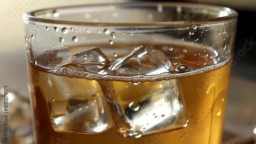 Closeup Refreshing Soda Ice with Warm Highlights