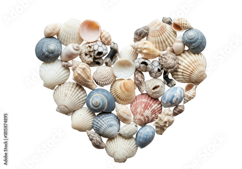 Beautiful seashell heart art ocean treasures coastal love symbol beach collection summer decor transparent background