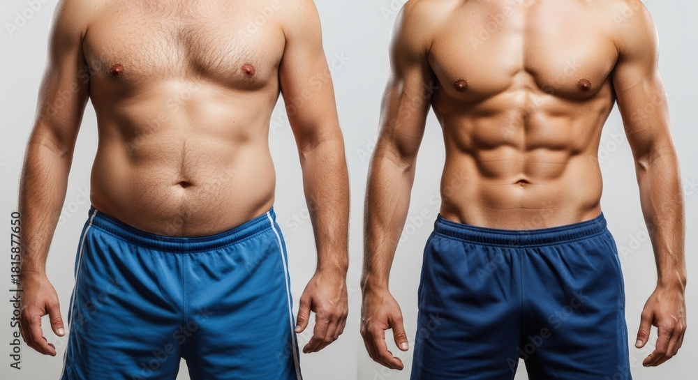 Fototapeta premium Body Transformation - From Overweight to Six-Pack Abs.